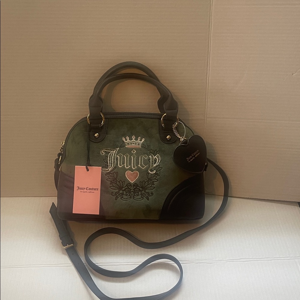 NWT Juicy Couture Heritage Dome Satchel in Super green/Chocolate